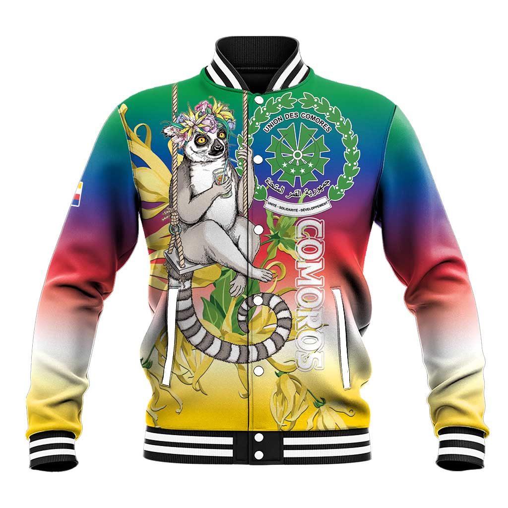 Comoros Mongoose Lemur Baseball Jacket Coat Of Arms With Ylang Ylang