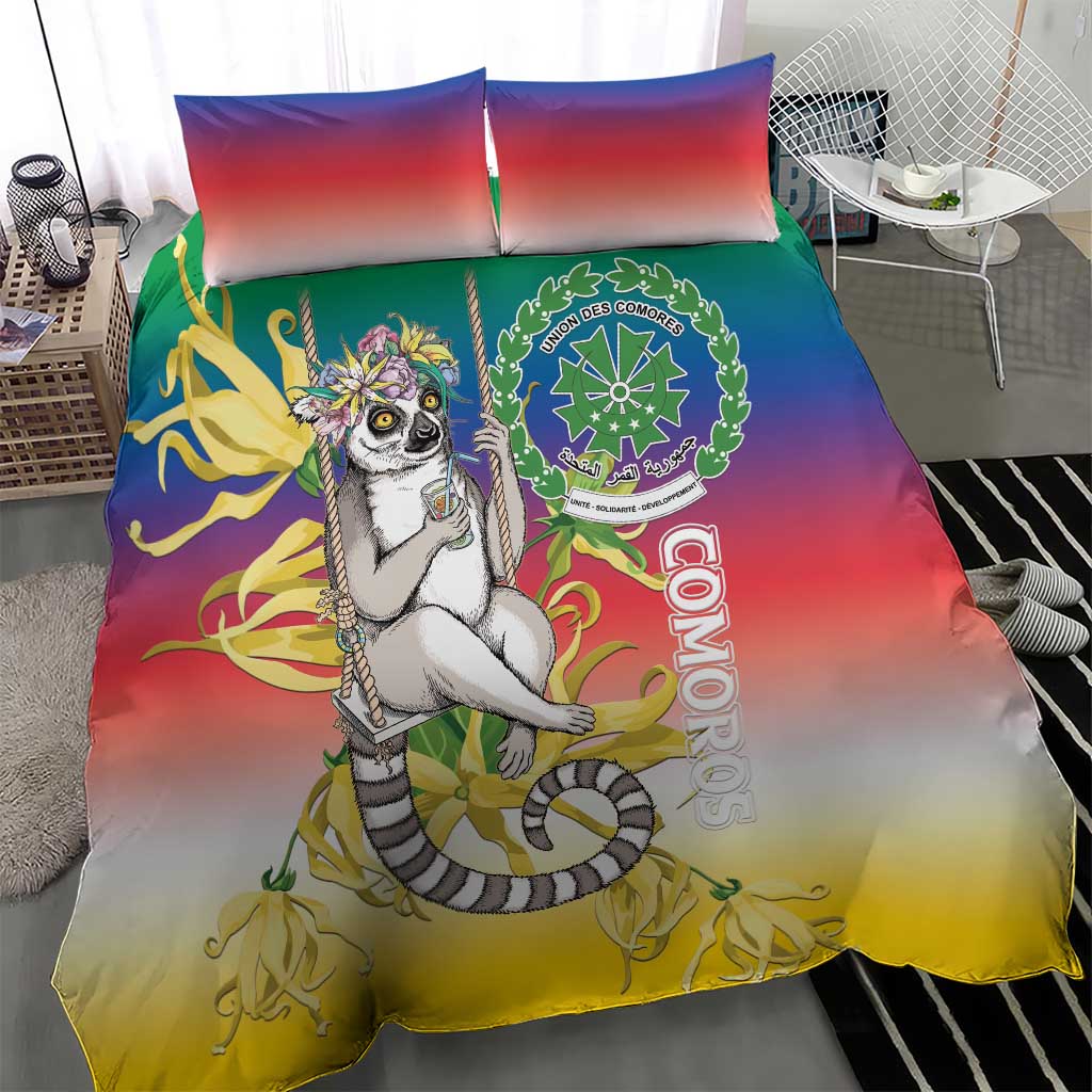 Comoros Mongoose Lemur Bedding Set Coat Of Arms With Ylang Ylang