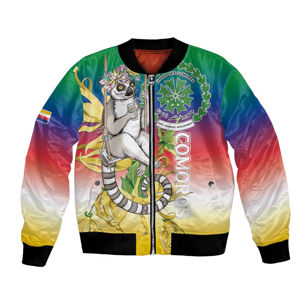 Comoros Mongoose Lemur Bomber Jacket Coat Of Arms With Ylang Ylang