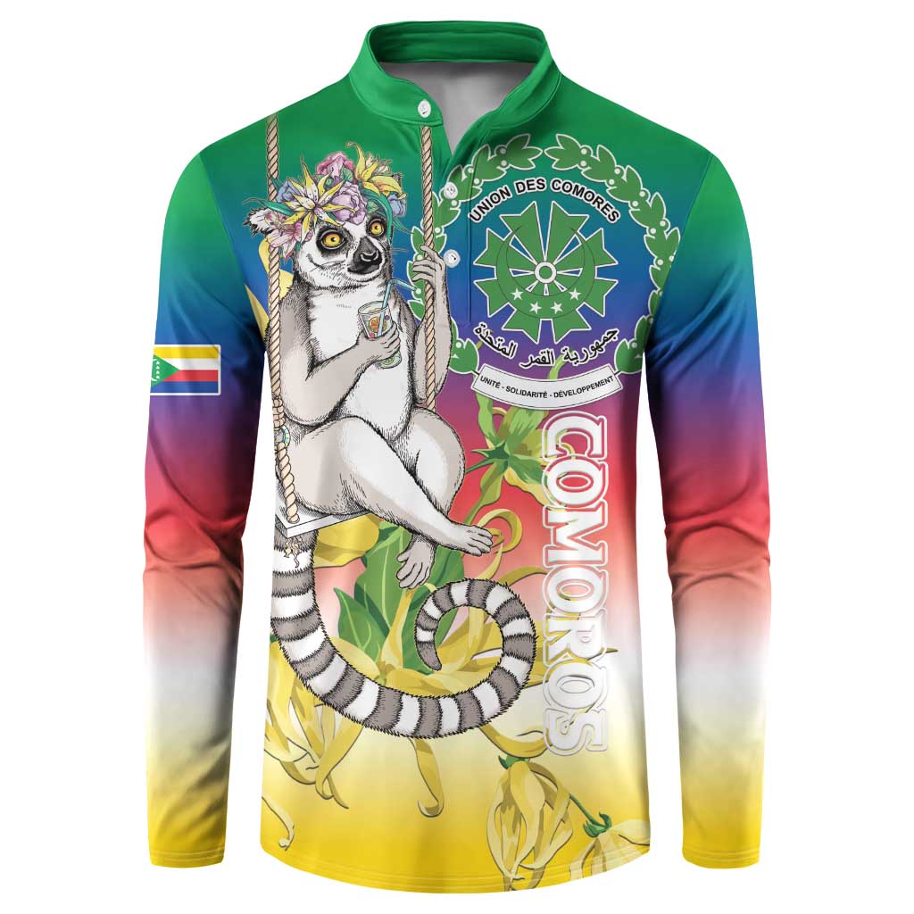 Comoros Mongoose Lemur Button Sweatshirt Coat Of Arms With Ylang Ylang