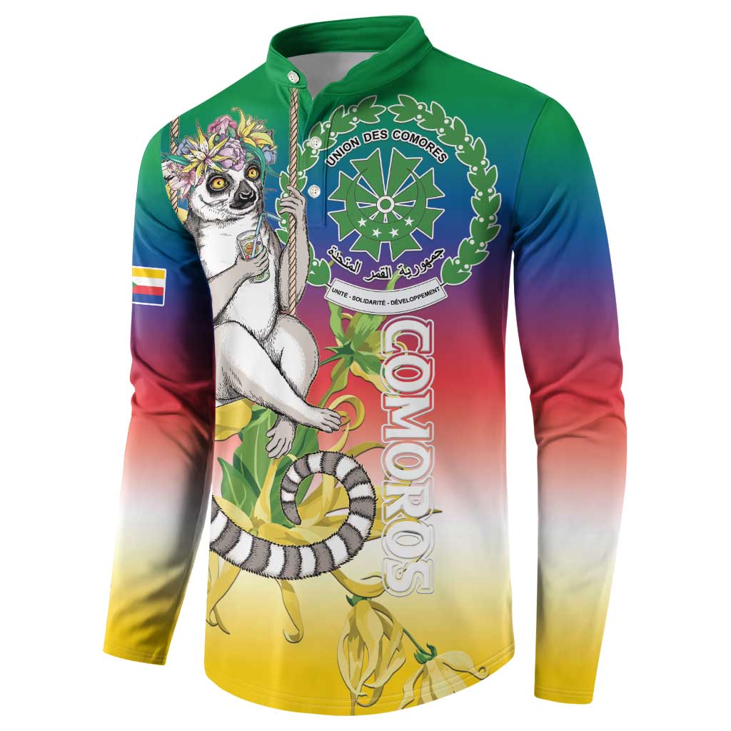Comoros Mongoose Lemur Button Sweatshirt Coat Of Arms With Ylang Ylang