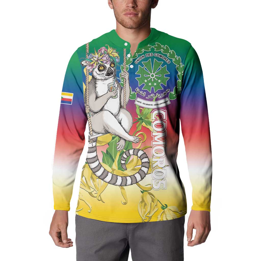 Comoros Mongoose Lemur Button Sweatshirt Coat Of Arms With Ylang Ylang