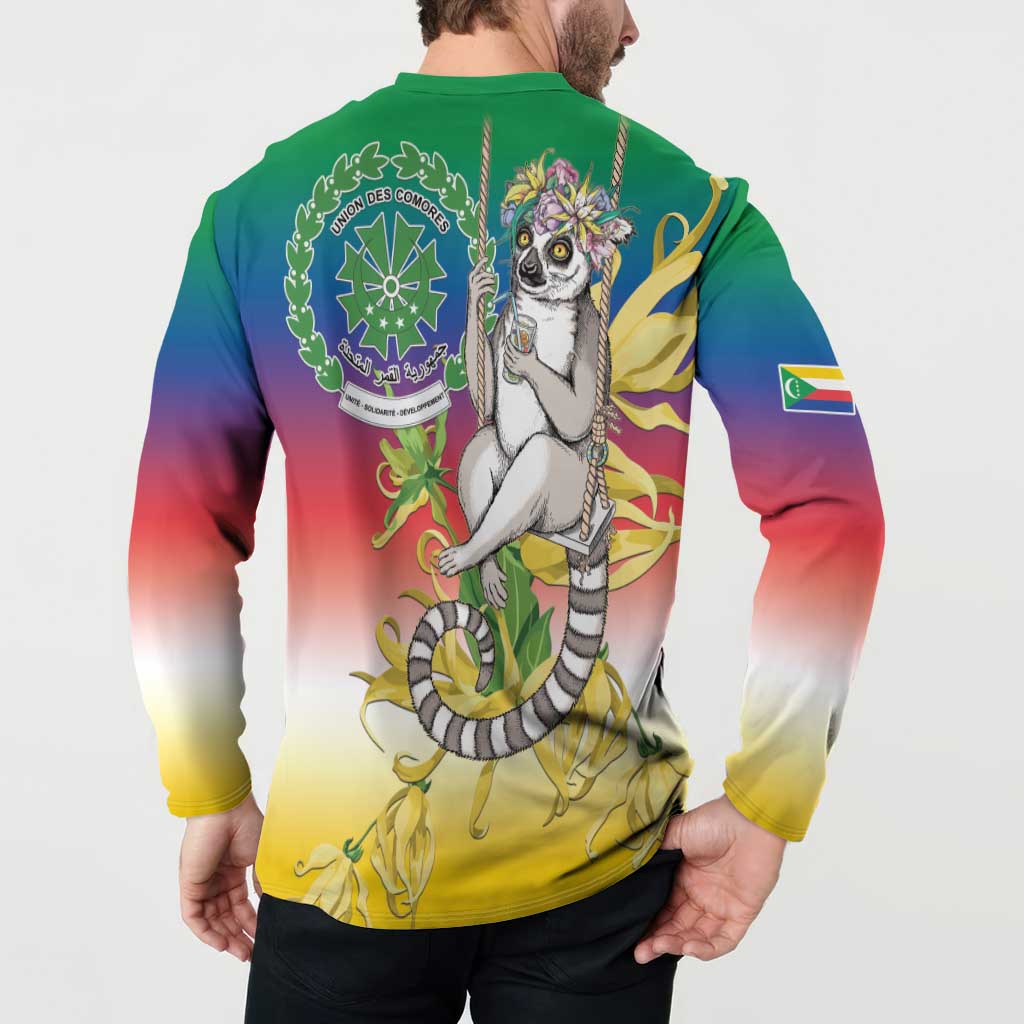 Comoros Mongoose Lemur Button Sweatshirt Coat Of Arms With Ylang Ylang