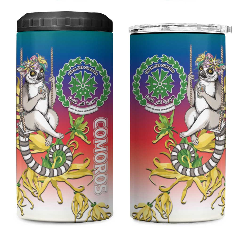 Comoros Mongoose Lemur 4 in 1 Can Cooler Tumbler Coat Of Arms With Ylang Ylang