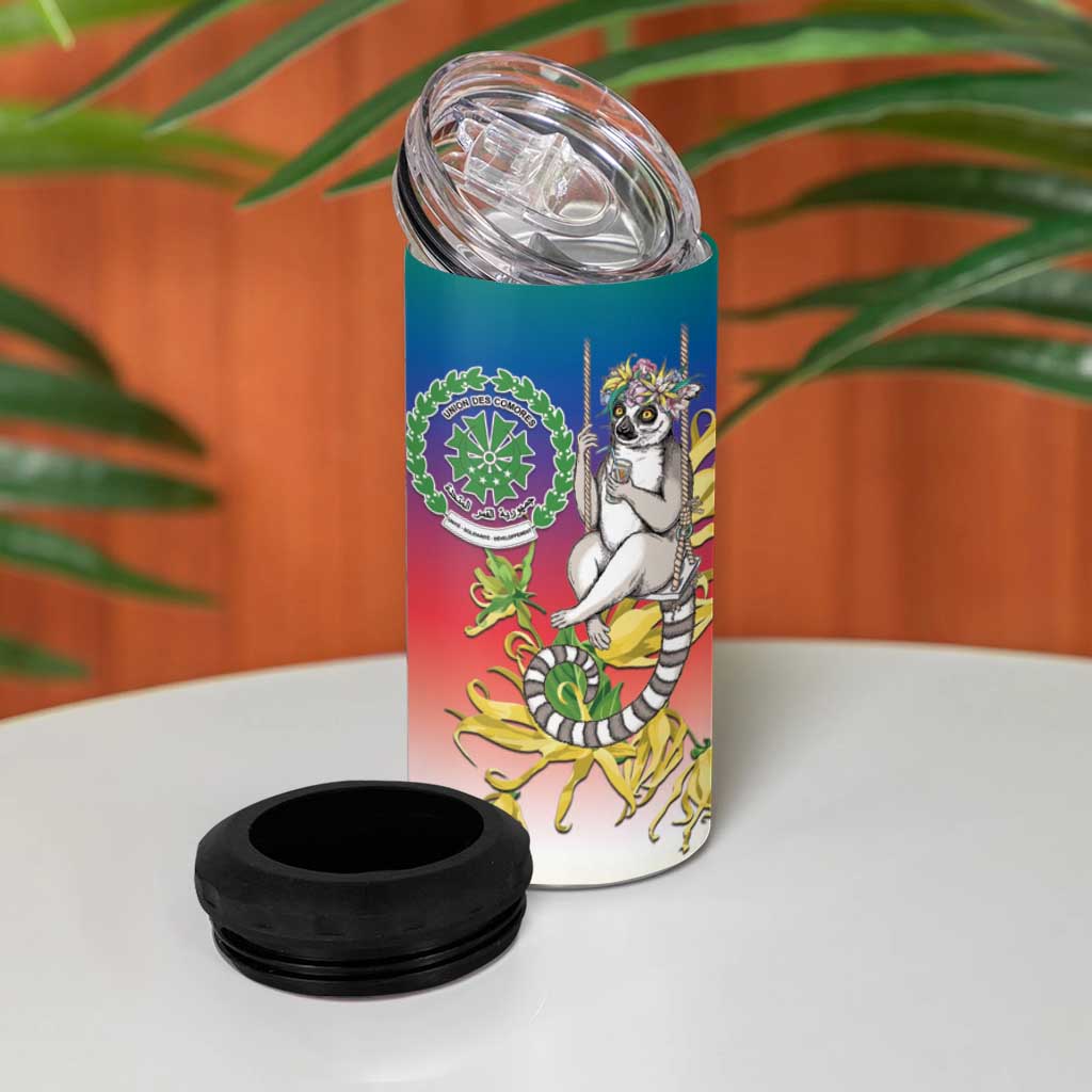 Comoros Mongoose Lemur 4 in 1 Can Cooler Tumbler Coat Of Arms With Ylang Ylang