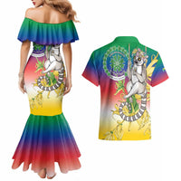 Comoros Mongoose Lemur Couples Matching Mermaid Dress and Hawaiian Shirt Coat Of Arms With Ylang Ylang
