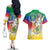 Comoros Mongoose Lemur Couples Matching Off The Shoulder Long Sleeve Dress and Hawaiian Shirt Coat Of Arms With Ylang Ylang