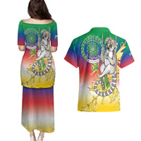 Comoros Mongoose Lemur Couples Matching Puletasi and Hawaiian Shirt Coat Of Arms With Ylang Ylang
