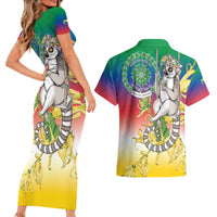 Comoros Mongoose Lemur Couples Matching Short Sleeve Bodycon Dress and Hawaiian Shirt Coat Of Arms With Ylang Ylang