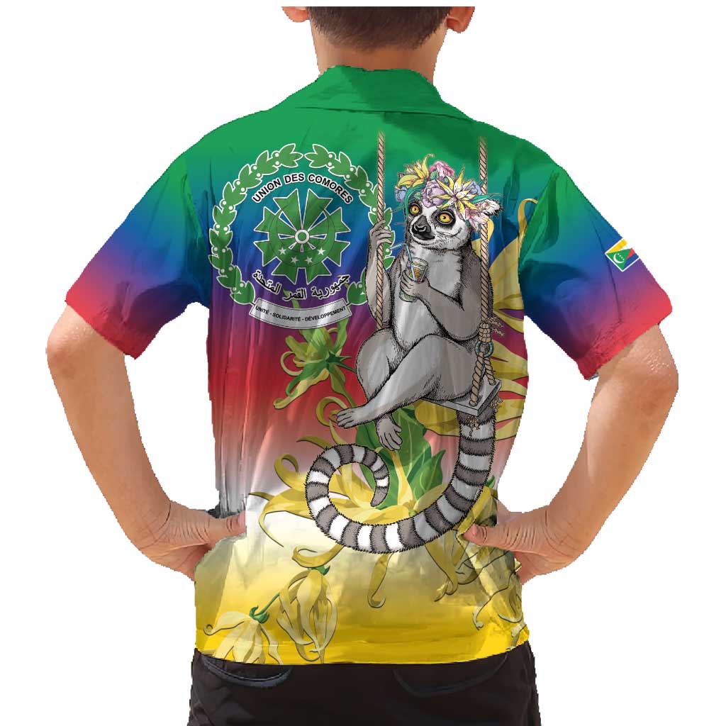 Comoros Mongoose Lemur Family Matching Mermaid Dress and Hawaiian Shirt Coat Of Arms With Ylang Ylang