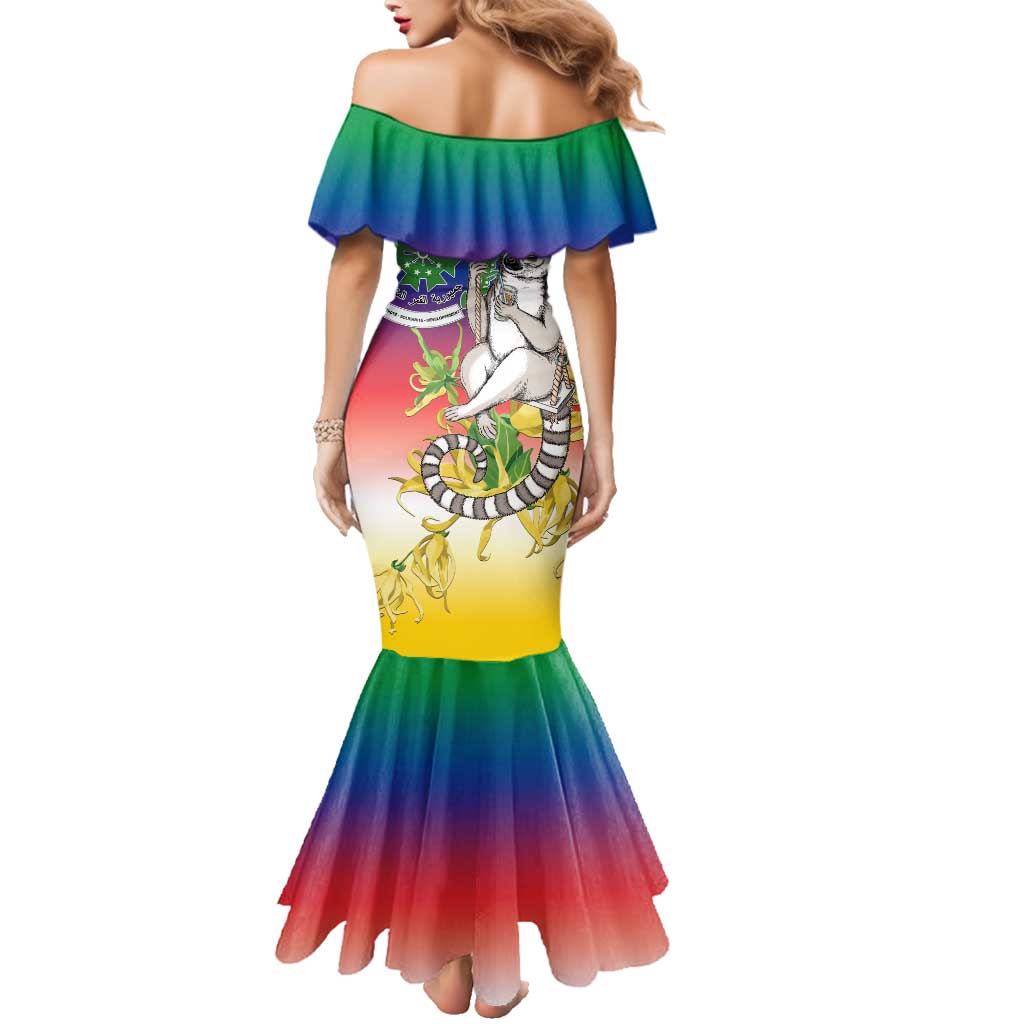 Comoros Mongoose Lemur Family Matching Mermaid Dress and Hawaiian Shirt Coat Of Arms With Ylang Ylang