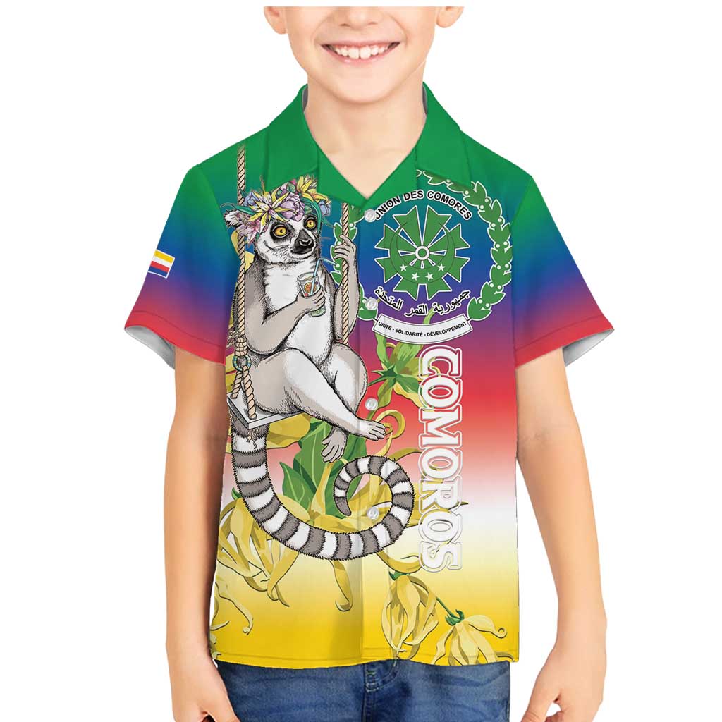 Comoros Mongoose Lemur Family Matching Mermaid Dress and Hawaiian Shirt Coat Of Arms With Ylang Ylang