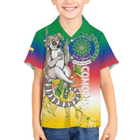 Comoros Mongoose Lemur Family Matching Off The Shoulder Long Sleeve Dress and Hawaiian Shirt Coat Of Arms With Ylang Ylang