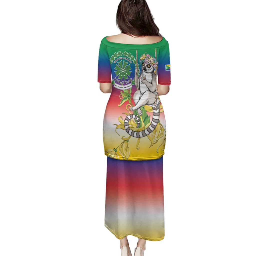 Comoros Mongoose Lemur Family Matching Puletasi and Hawaiian Shirt Coat Of Arms With Ylang Ylang