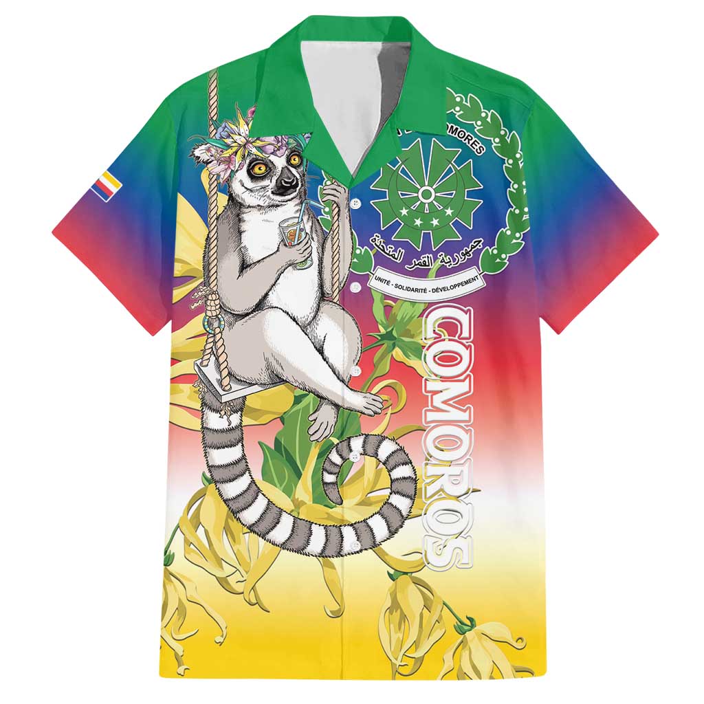 Comoros Mongoose Lemur Family Matching Short Sleeve Bodycon Dress and Hawaiian Shirt Coat Of Arms With Ylang Ylang