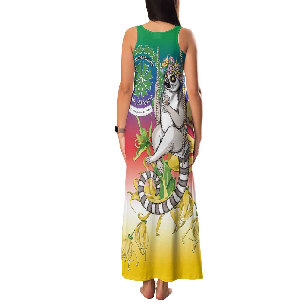Comoros Mongoose Lemur Family Matching Tank Maxi Dress and Hawaiian Shirt Coat Of Arms With Ylang Ylang