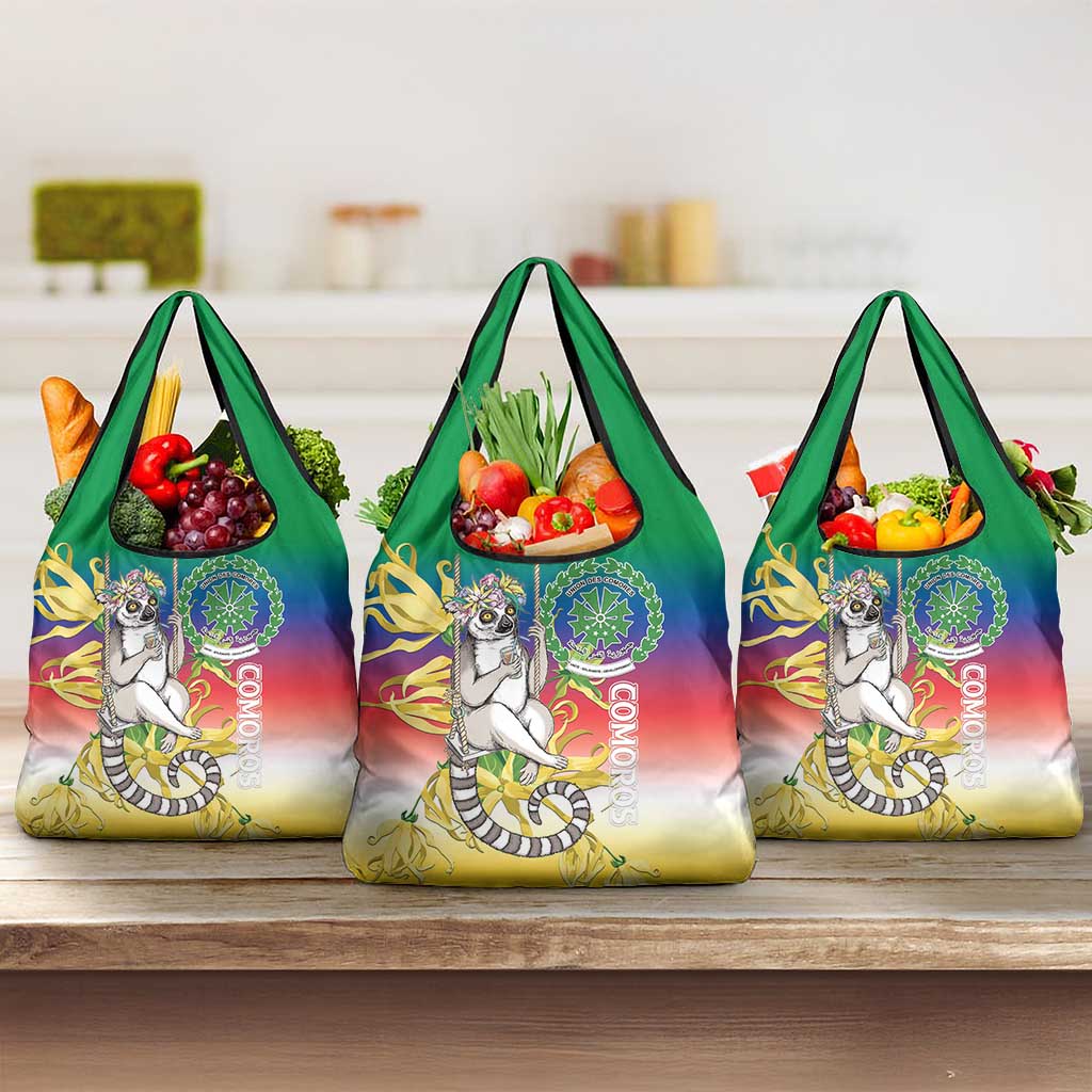 Comoros Mongoose Lemur Grocery Bag Coat Of Arms With Ylang Ylang
