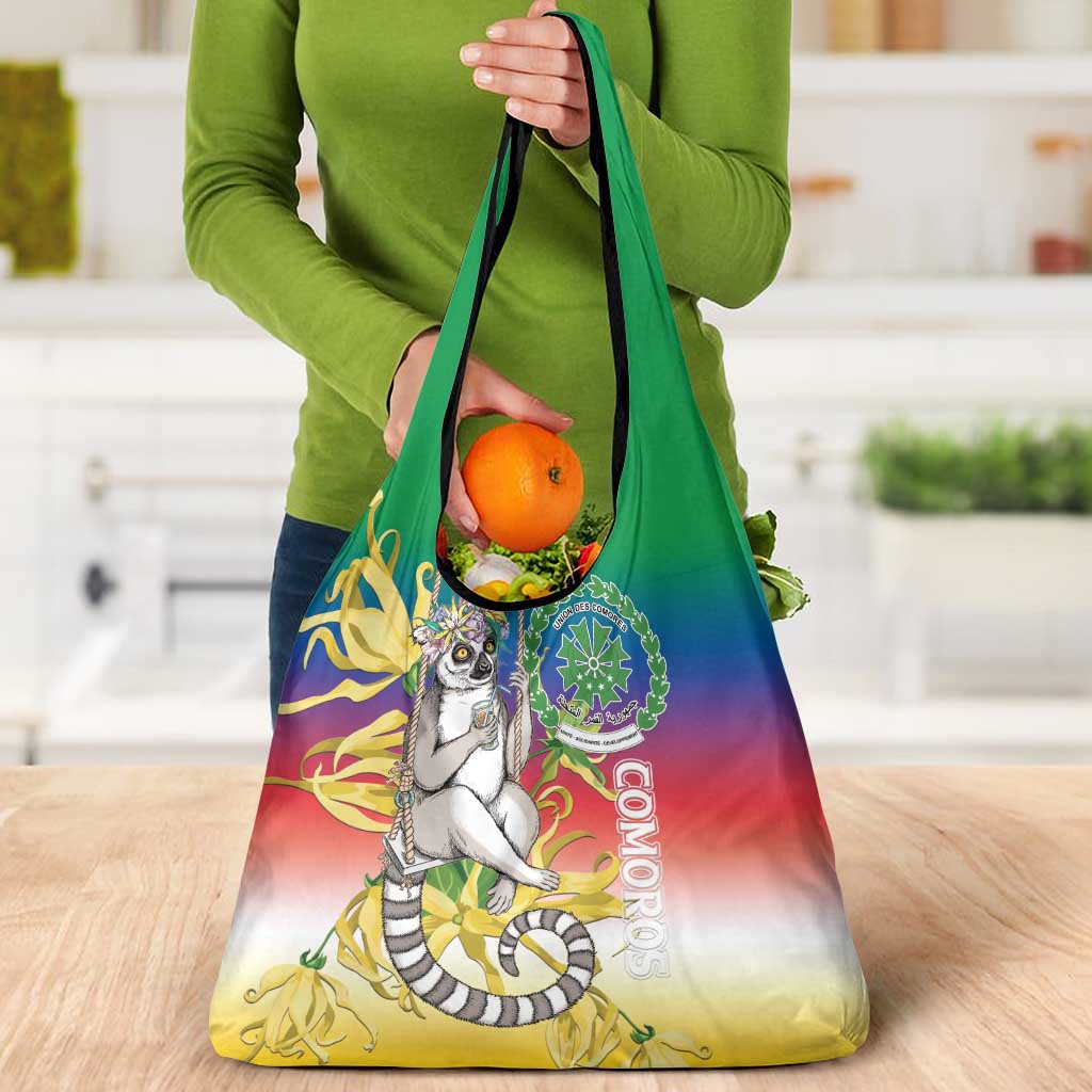 Comoros Mongoose Lemur Grocery Bag Coat Of Arms With Ylang Ylang