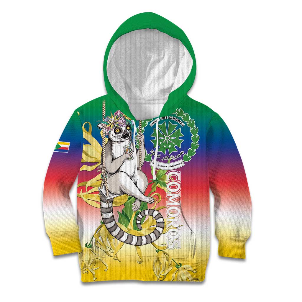 Comoros Mongoose Lemur Kid Hoodie Coat Of Arms With Ylang Ylang