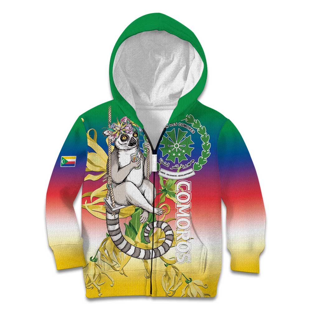Comoros Mongoose Lemur Kid Hoodie Coat Of Arms With Ylang Ylang