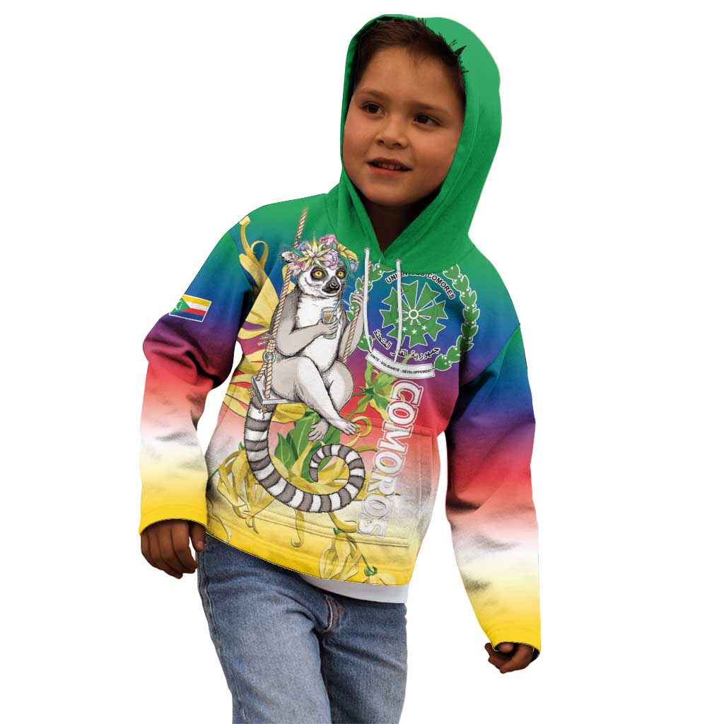 Comoros Mongoose Lemur Kid Hoodie Coat Of Arms With Ylang Ylang