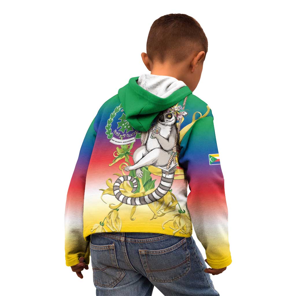 Comoros Mongoose Lemur Kid Hoodie Coat Of Arms With Ylang Ylang