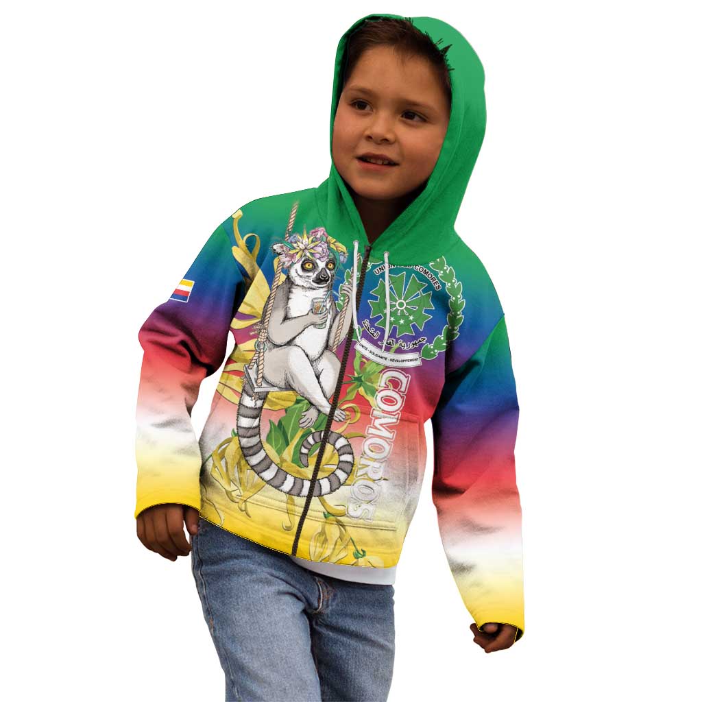 Comoros Mongoose Lemur Kid Hoodie Coat Of Arms With Ylang Ylang