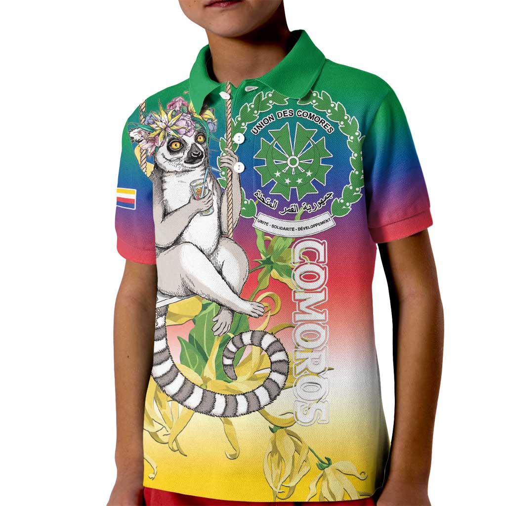 Comoros Mongoose Lemur Kid Polo Shirt Coat Of Arms With Ylang Ylang