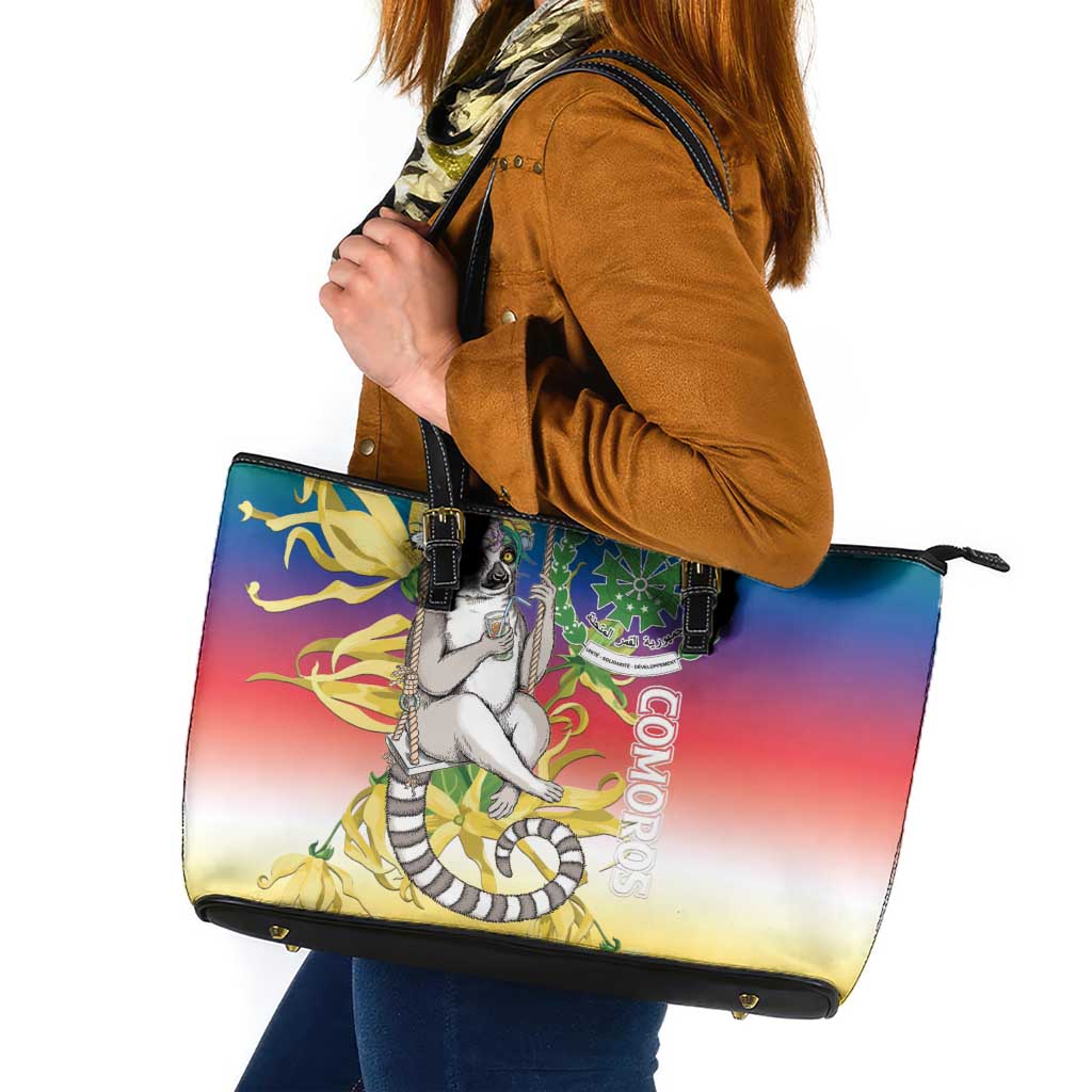 Comoros Mongoose Lemur Leather Tote Bag Coat Of Arms With Ylang Ylang