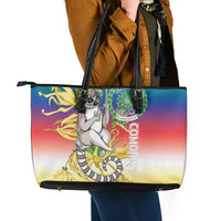 Comoros Mongoose Lemur Leather Tote Bag Coat Of Arms With Ylang Ylang