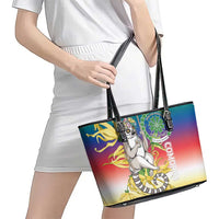Comoros Mongoose Lemur Leather Tote Bag Coat Of Arms With Ylang Ylang