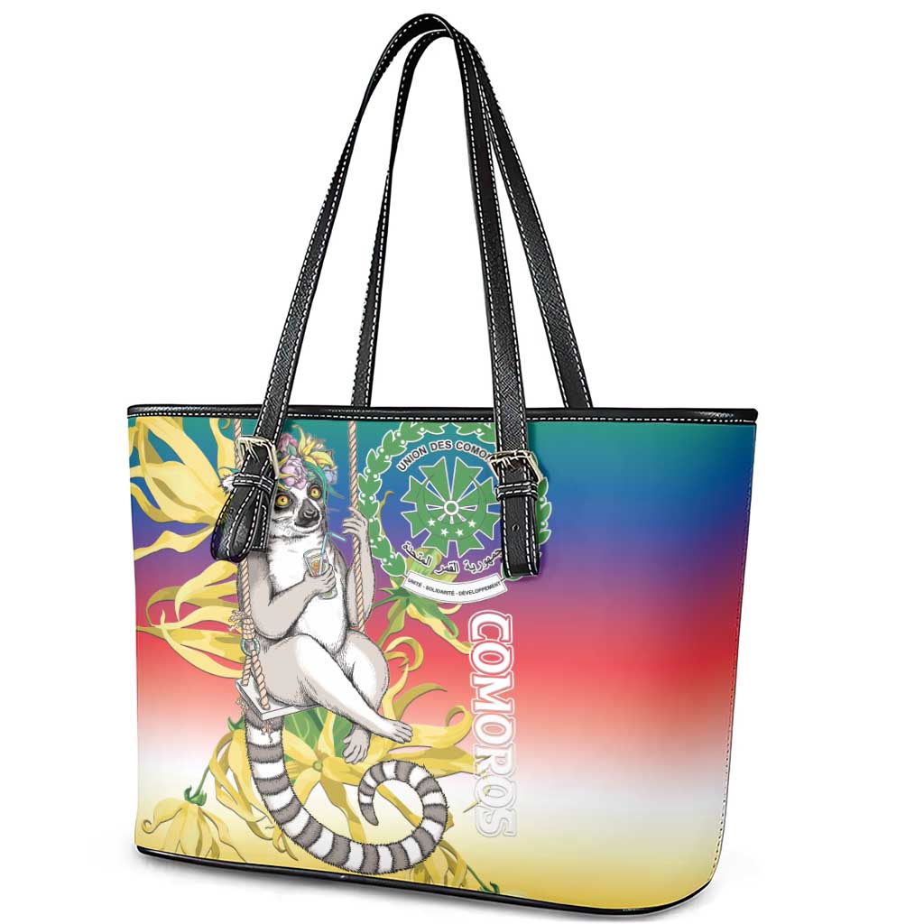 Comoros Mongoose Lemur Leather Tote Bag Coat Of Arms With Ylang Ylang