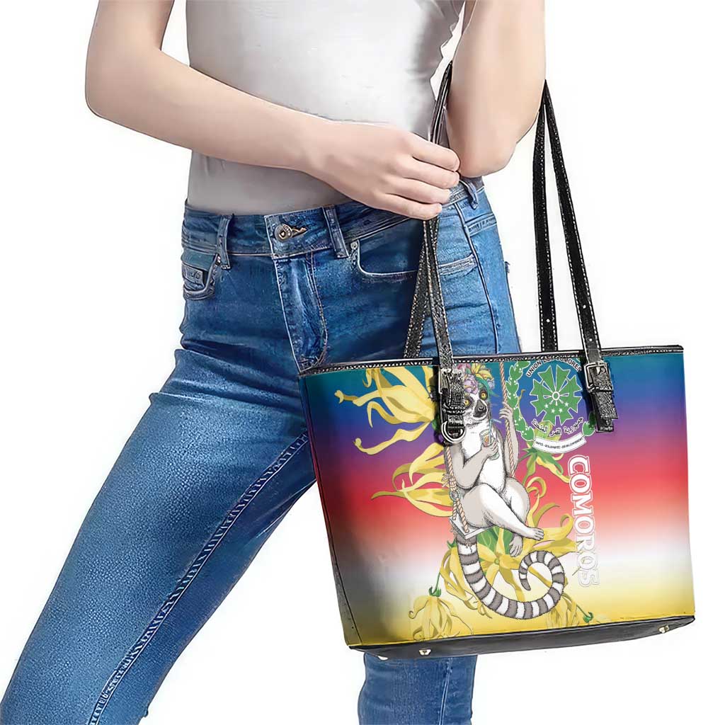Comoros Mongoose Lemur Leather Tote Bag Coat Of Arms With Ylang Ylang