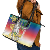 Comoros Mongoose Lemur Leather Tote Bag Coat Of Arms With Ylang Ylang