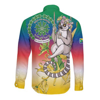 Comoros Mongoose Lemur Long Sleeve Button Shirt Coat Of Arms With Ylang Ylang