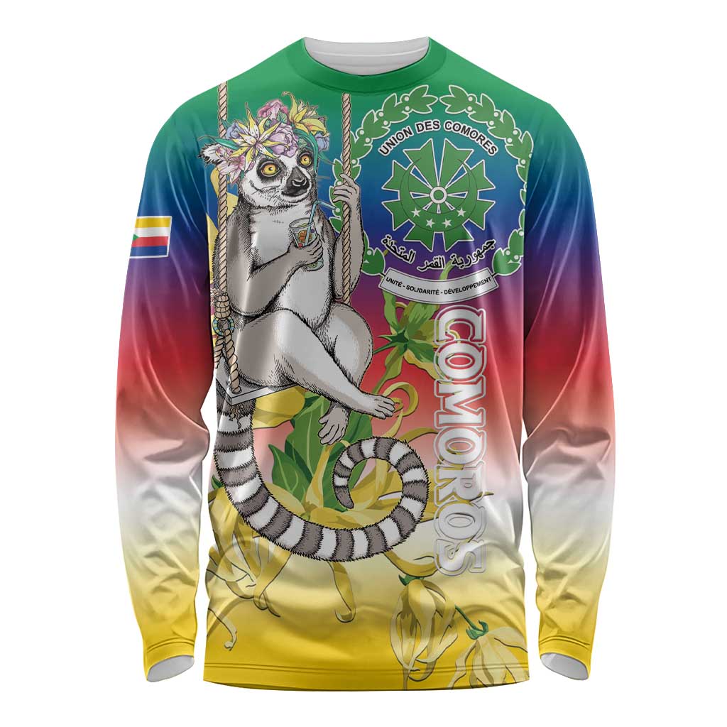 Comoros Mongoose Lemur Long Sleeve Shirt Coat Of Arms With Ylang Ylang