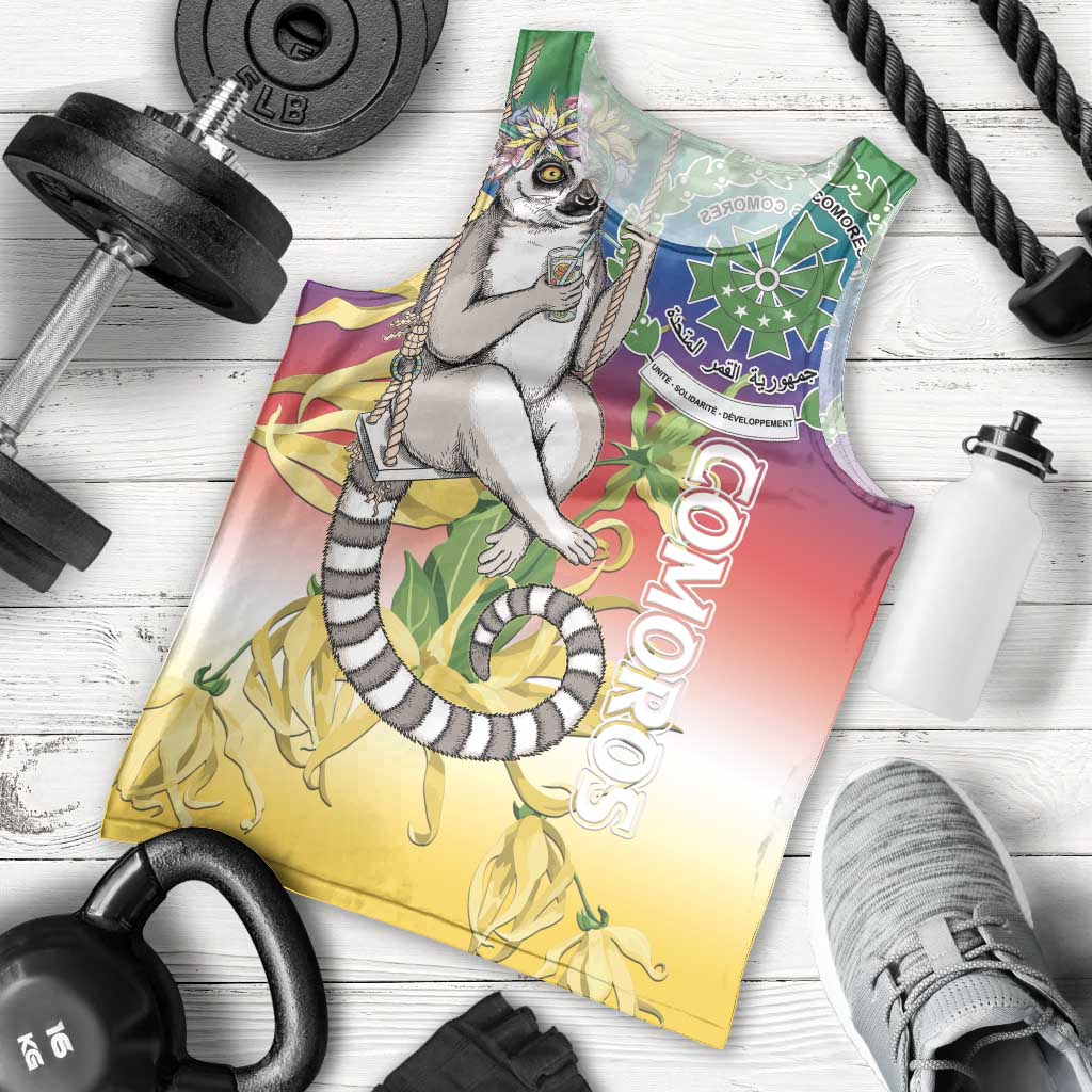 Comoros Mongoose Lemur Men Tank Top Coat Of Arms With Ylang Ylang