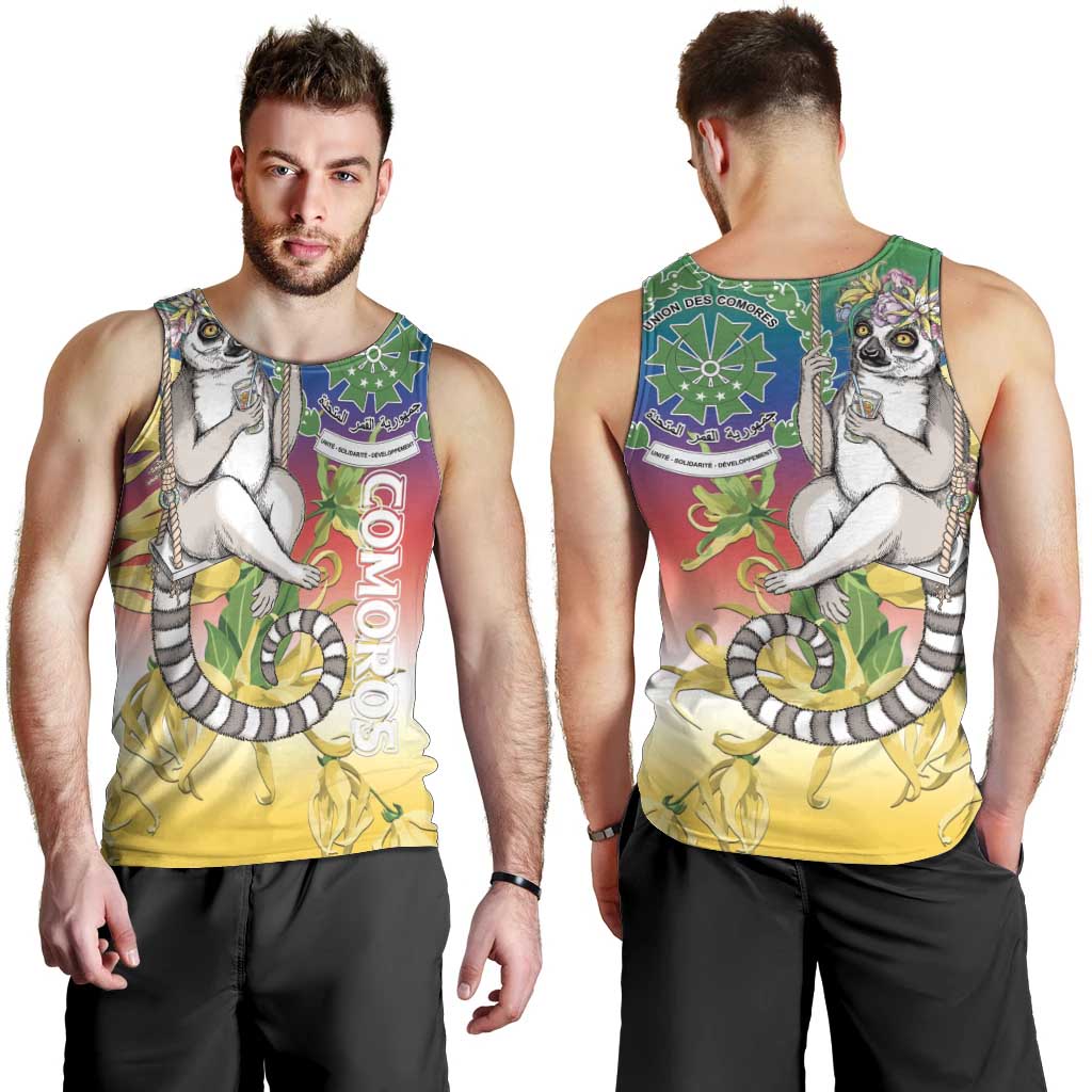 Comoros Mongoose Lemur Men Tank Top Coat Of Arms With Ylang Ylang