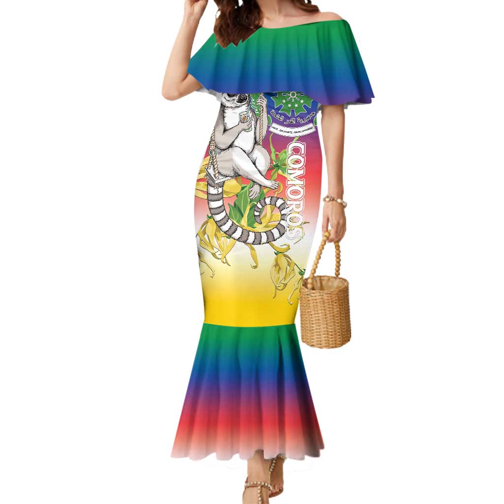 Comoros Mongoose Lemur Mermaid Dress Coat Of Arms With Ylang Ylang