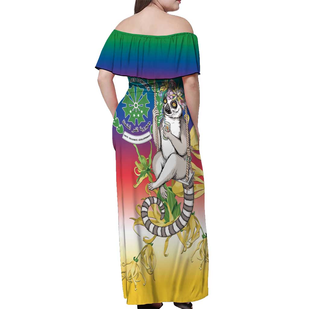Comoros Mongoose Lemur Off Shoulder Maxi Dress Coat Of Arms With Ylang Ylang