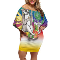Comoros Mongoose Lemur Off Shoulder Short Dress Coat Of Arms With Ylang Ylang