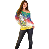 Comoros Mongoose Lemur Off Shoulder Sweater Coat Of Arms With Ylang Ylang