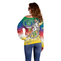 Comoros Mongoose Lemur Off Shoulder Sweater Coat Of Arms With Ylang Ylang