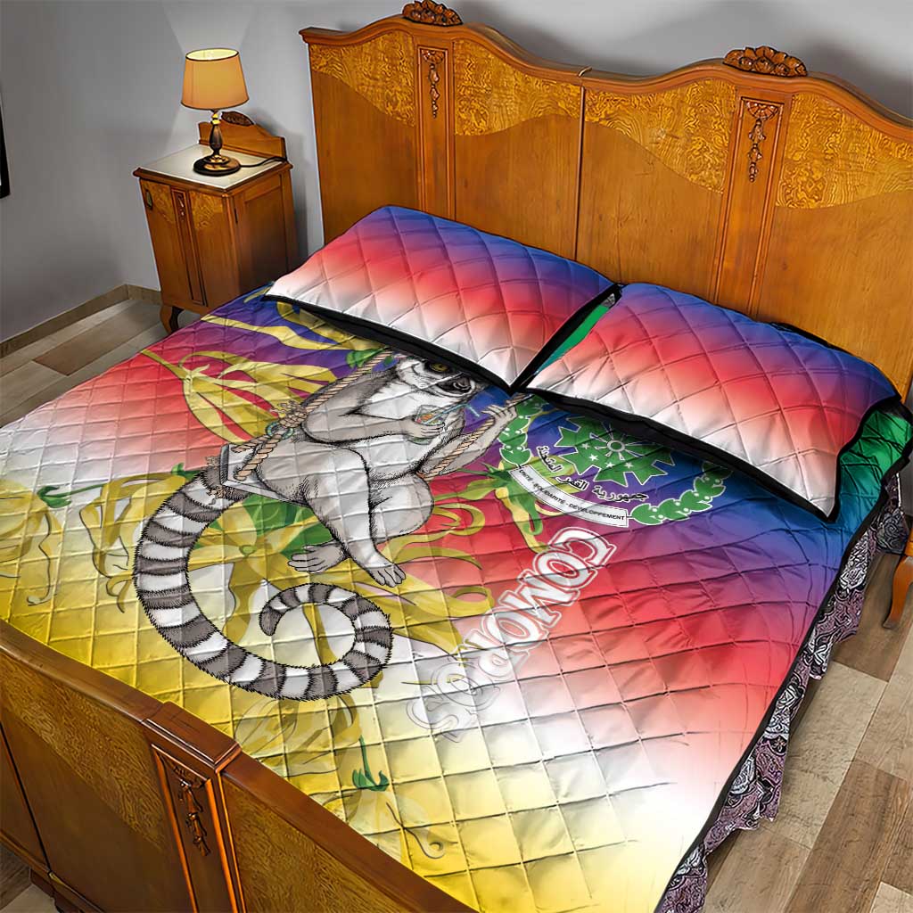 Comoros Mongoose Lemur Quilt Bed Set Coat Of Arms With Ylang Ylang