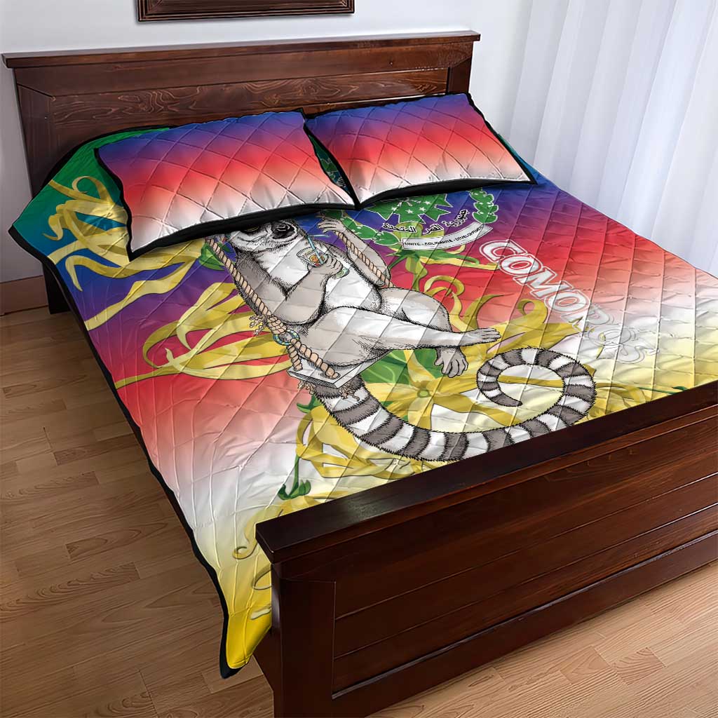 Comoros Mongoose Lemur Quilt Bed Set Coat Of Arms With Ylang Ylang