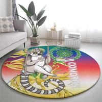 Comoros Mongoose Lemur Round Carpet Coat Of Arms With Ylang Ylang