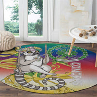 Comoros Mongoose Lemur Round Carpet Coat Of Arms With Ylang Ylang