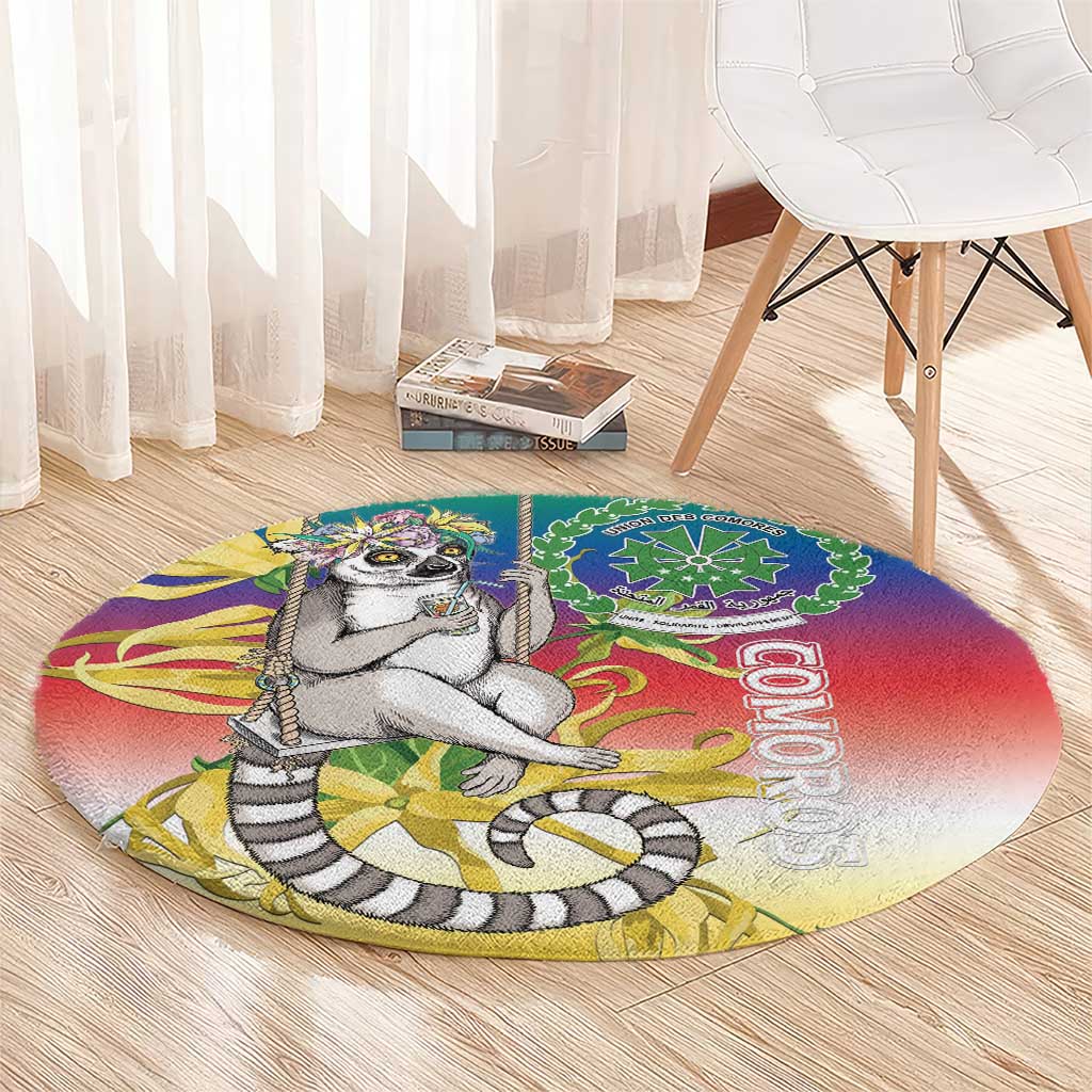 Comoros Mongoose Lemur Round Carpet Coat Of Arms With Ylang Ylang