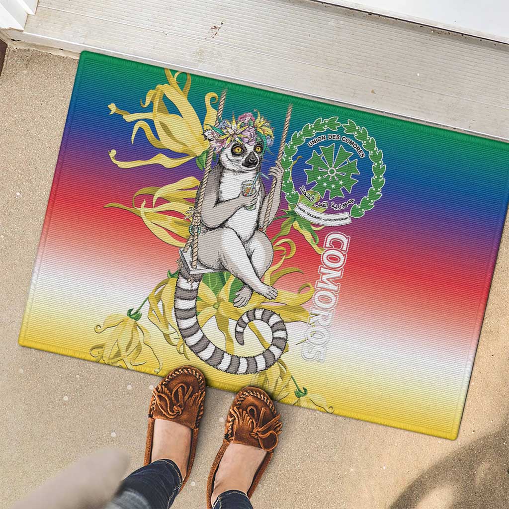 Comoros Mongoose Lemur Rubber Doormat Coat Of Arms With Ylang Ylang