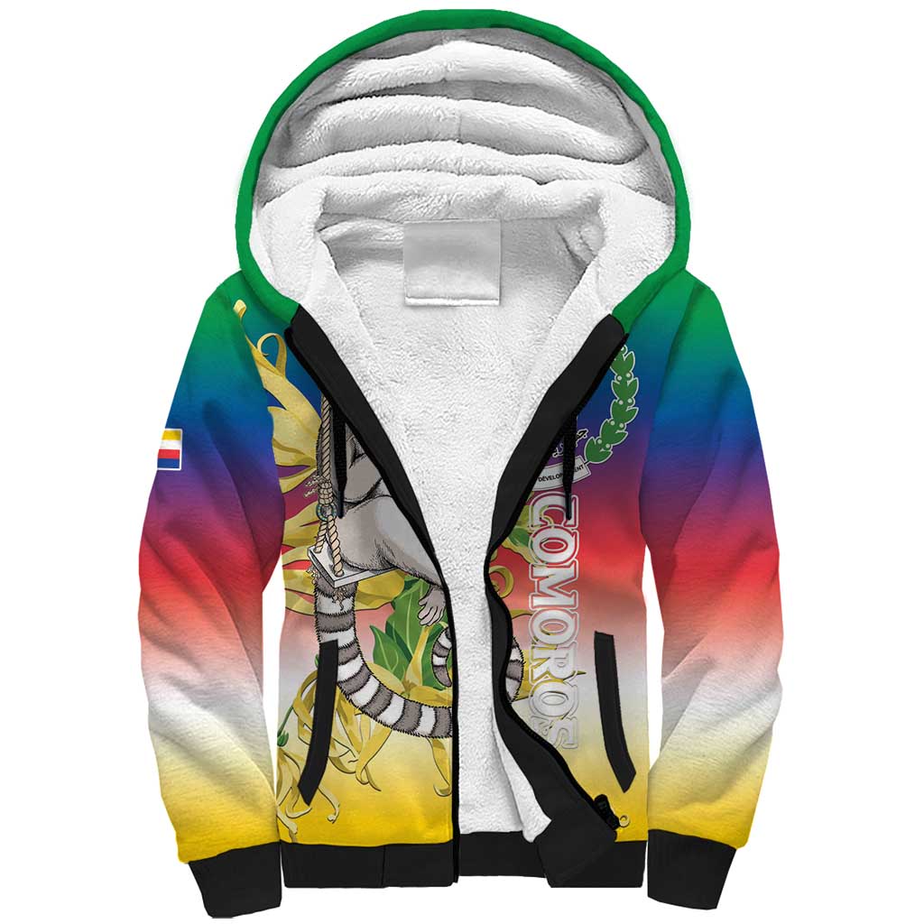 Comoros Mongoose Lemur Sherpa Hoodie Coat Of Arms With Ylang Ylang